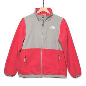 The North Face Denali Jacket Girls Size XL Pink Grey Logo Full Zip Fleece